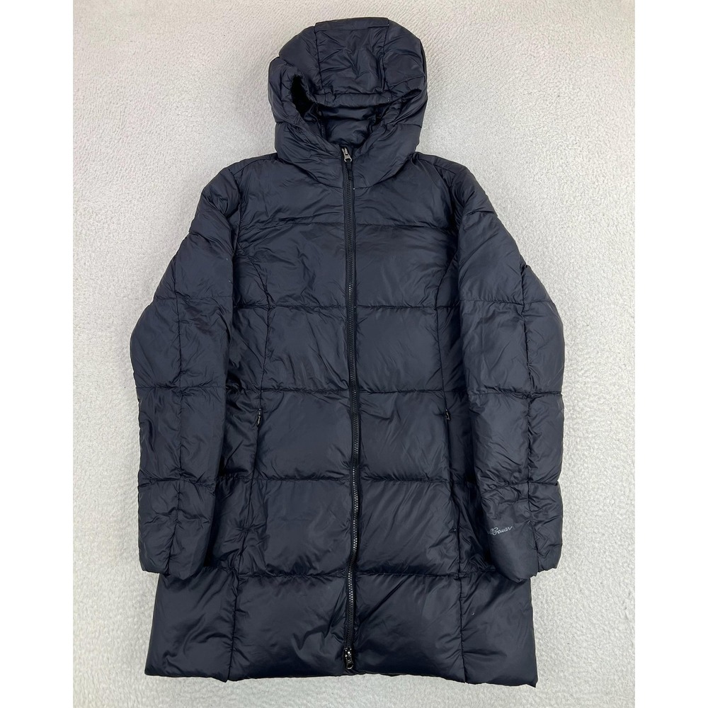Eddie Bauer Womens Black EB550 Down Hooded Long Quilted Puffer Coat Large